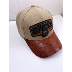 Black Eagle Route 66 Baseball Cap Tan Brown Faux Leather Brim Adjustable Hat